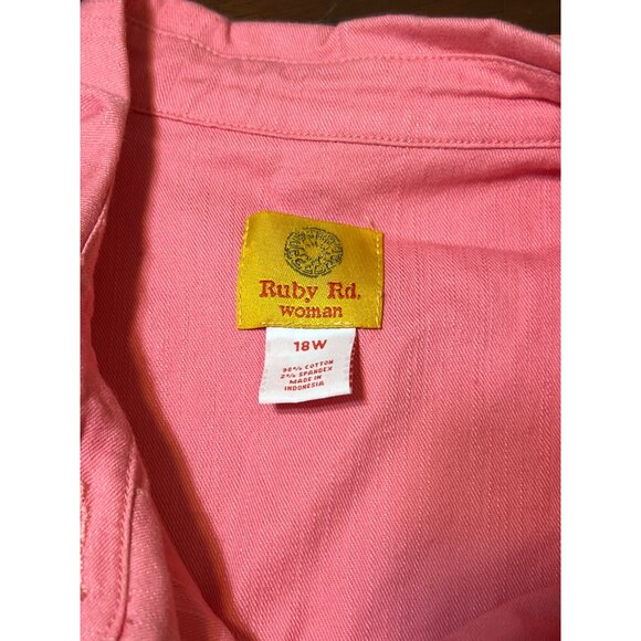 Ruby Rd. Pink Salmon Studded Denim Jacket Embellishments 3/4 Sleeves Sz 18W NWOT - Picture 5 of 5